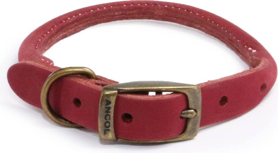 Ancol Timberwolf Round Leather Collar Raspberry 35-43 cm Size 4