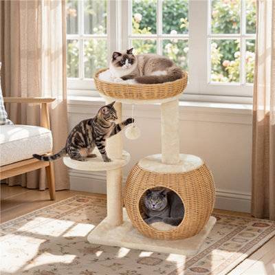 Cat tree Yaheetech Rattan Cat Tree 72 cm With Removable Soft Cushion