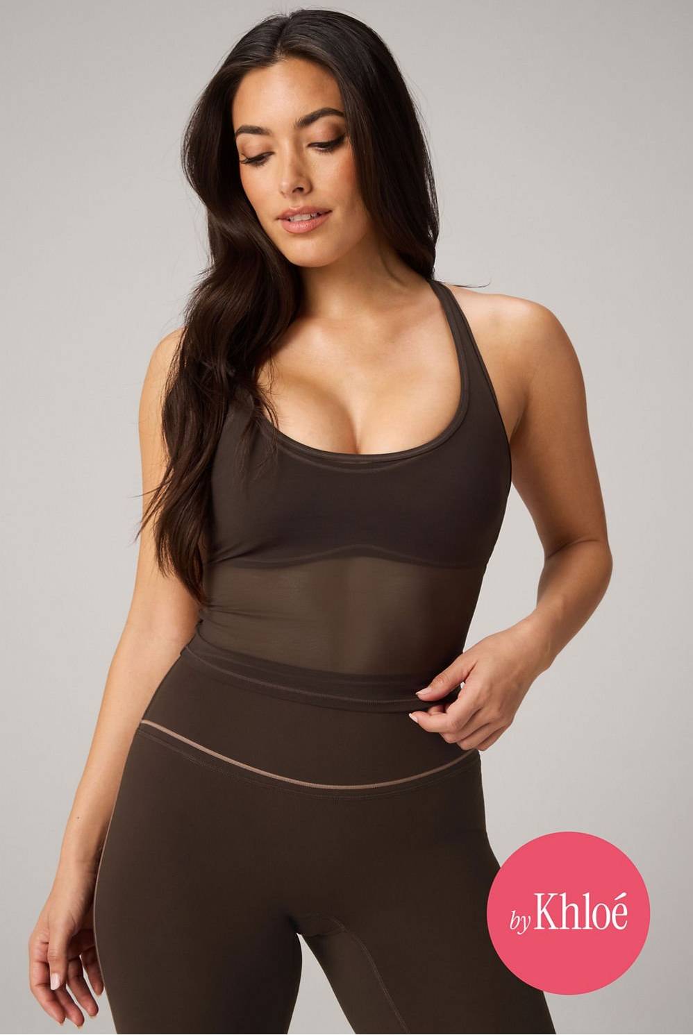 Fabletics Women's Tanktop Mit Racerback Mesh Brown
