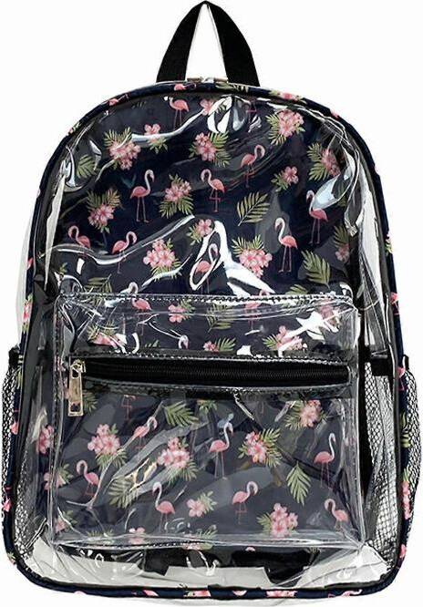 PVC Backpack with Flamingo Print - Transparent