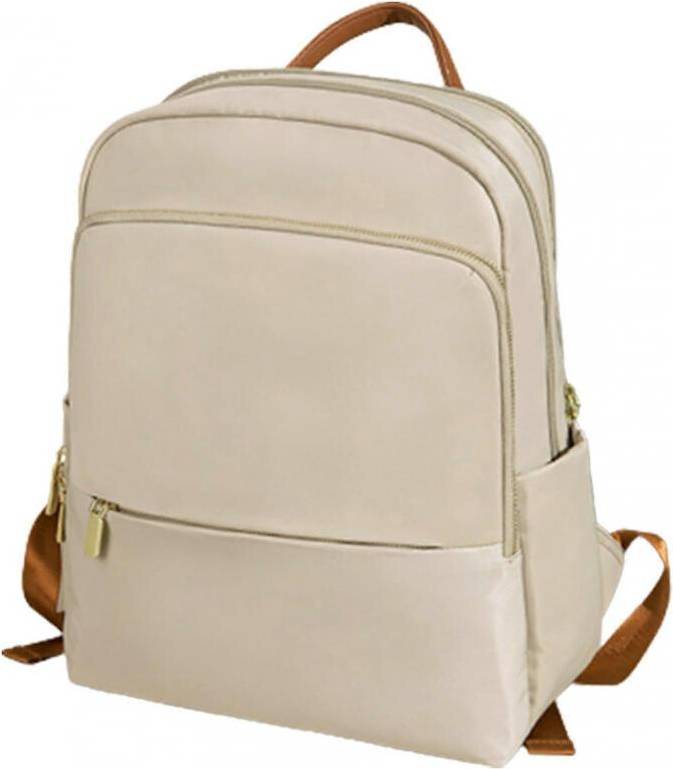 Classical Basic Style Backpack Large Capacity Multi-compartment - Apricot With Brown