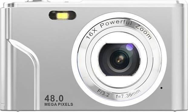 Compact Digital Camera 48 MP Zoom Lens - Silver