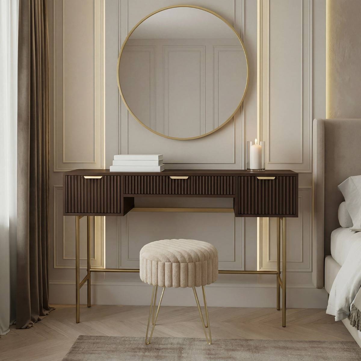 OHS Ribbed Dressing Table Coffee Brown Dressing Table