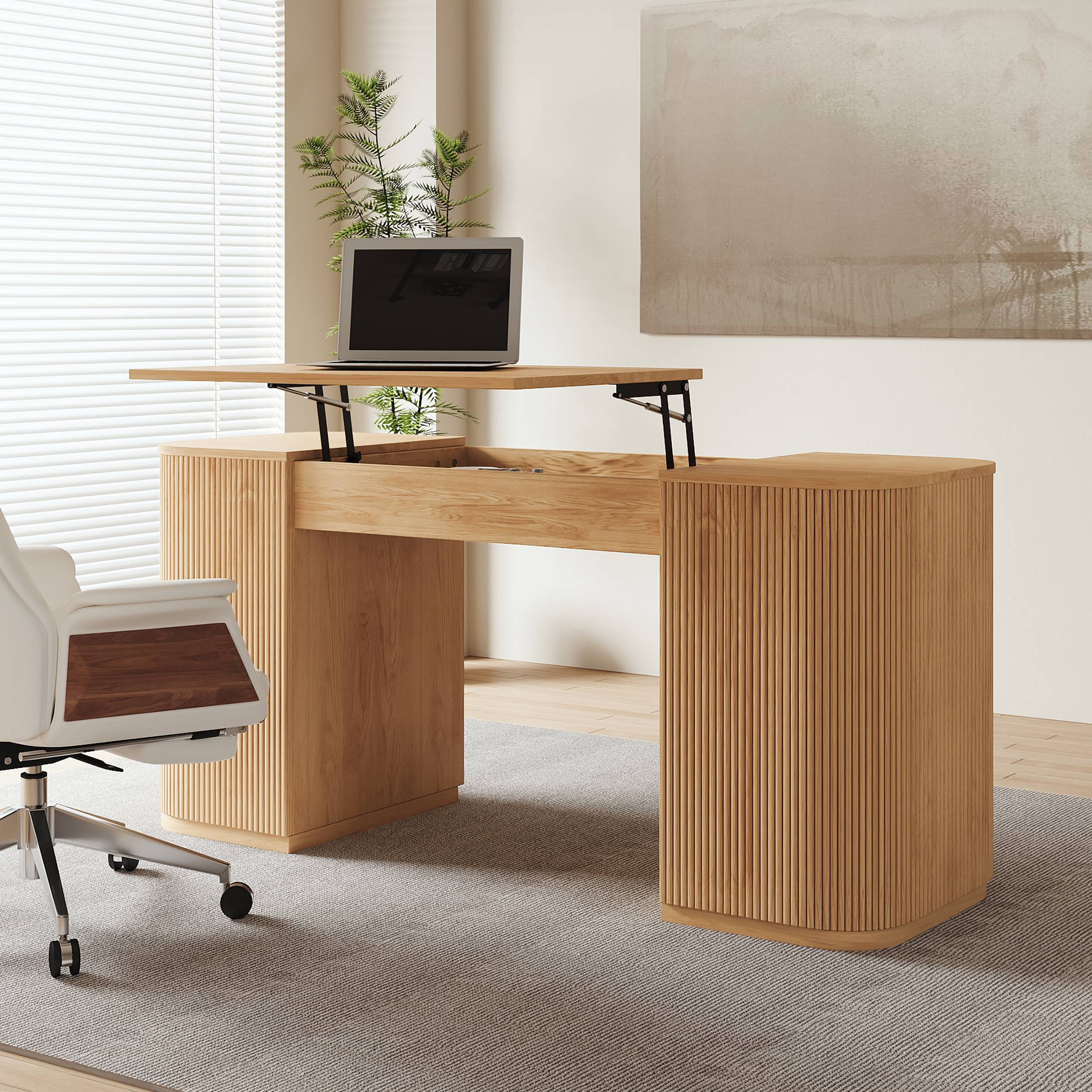 Computer desk and chair set Modern Natural Standing Computer Desk Swivel Task Chair Set Writing Desk