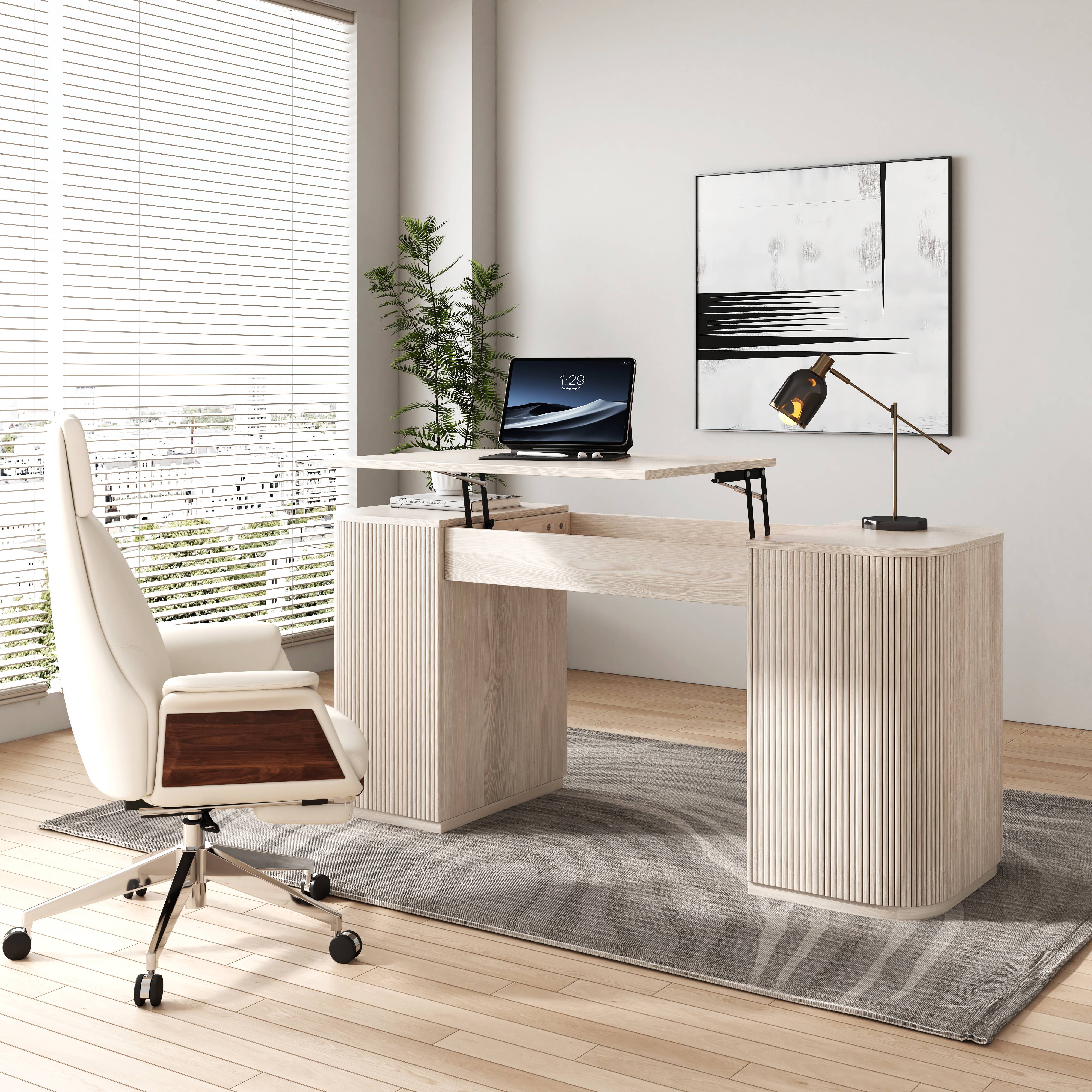 Computer desk and chair set Modern Wash White Standing Computer Desk Swivel Task Chair Set Writing Desk