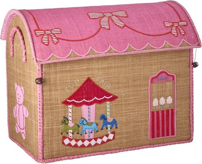 Rice Raffia Förvaringshus Nöjesparkstema Medium Rosa