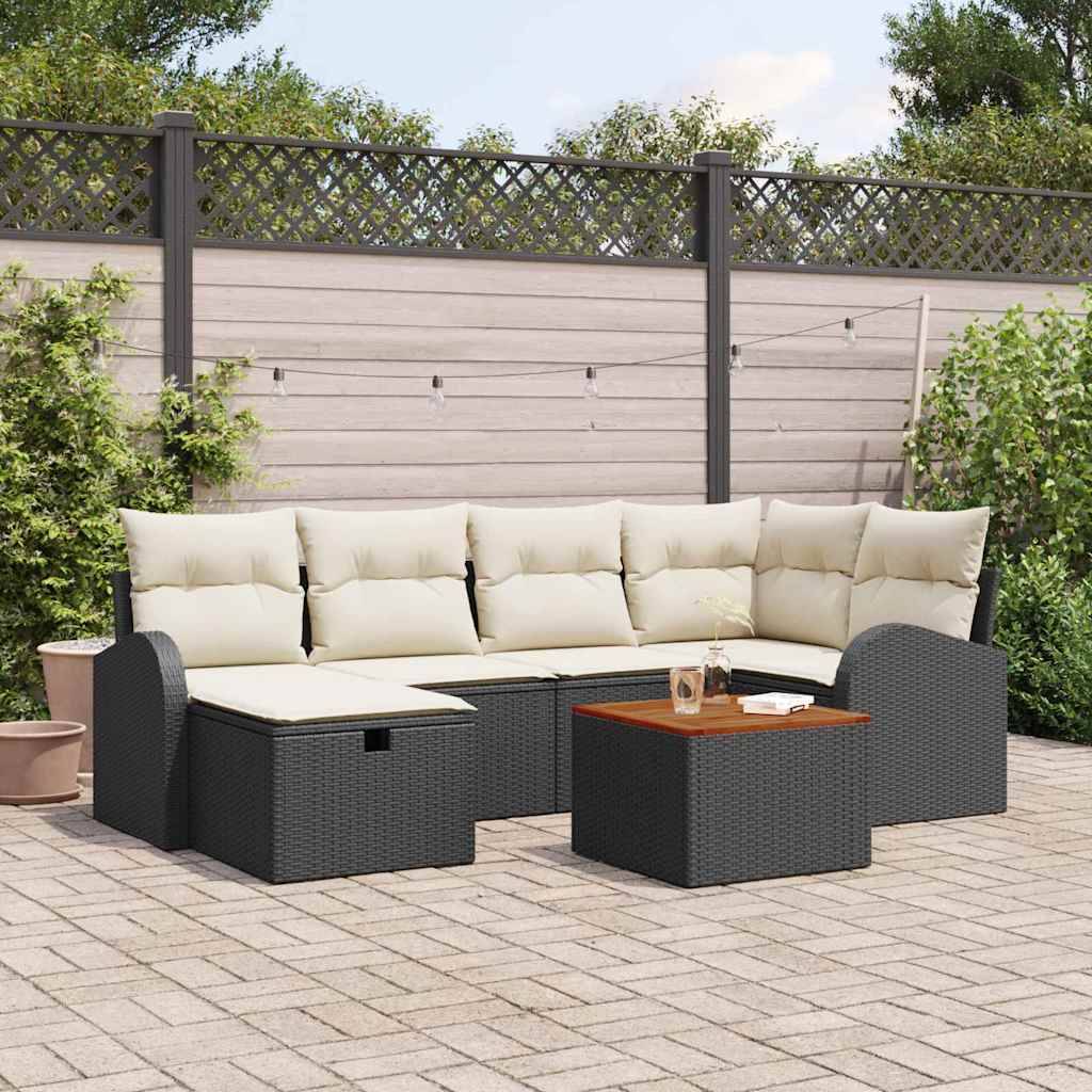 vidaXL Gartensofa Set 7 Pcs Schwarz Poly-Rattan Lounge-Set