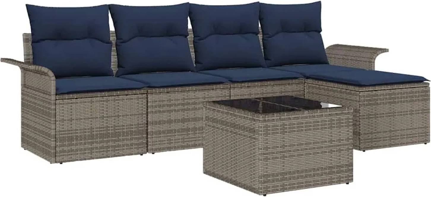 vidaXL Gartensofa Set 6 Stk Grau Poly Rattan Lounge-Set