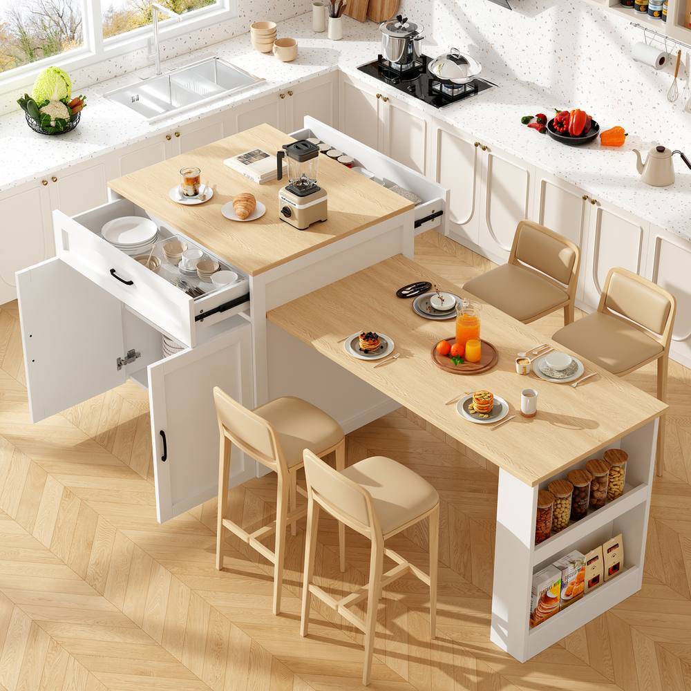 Extendable Bar Table Kitchen Island White