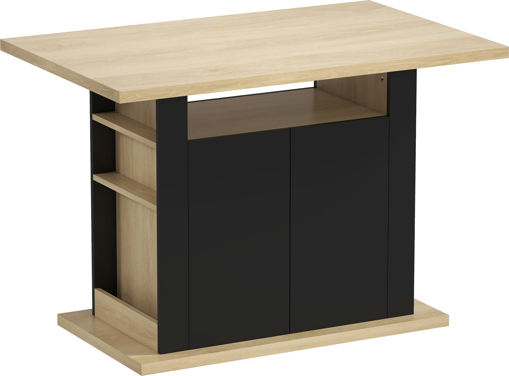 Homcom Kitchen Island With Spice Rack Adjustable Shelves - Black/Natural