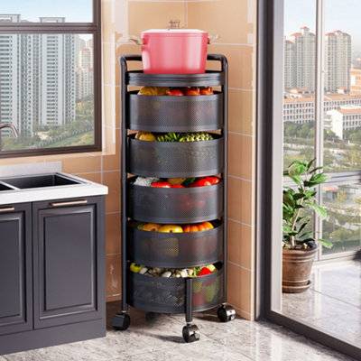 Living and Home 5-Tier Black Kitchen Rotating Storage Rack