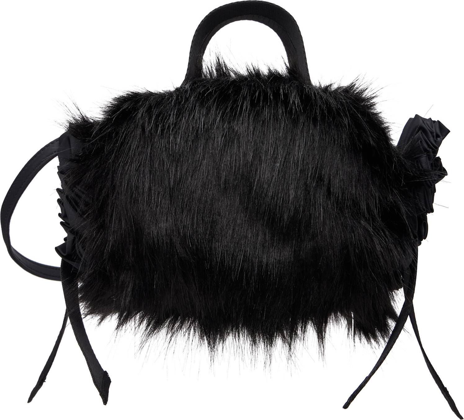 Simone Rocha Mini Faux Fur Double Ribbon Rosette Bag - Black/Black
