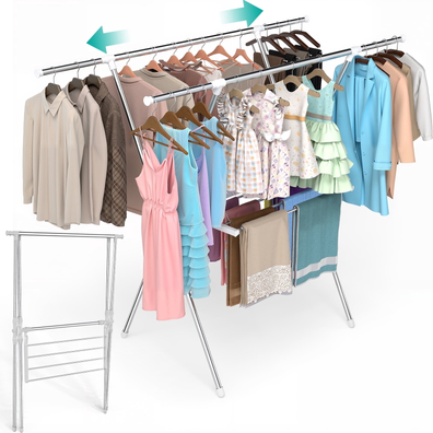 Folding clothes drying rack Sugift Folding X-Frame Clothes Drying Rack With Extendable Width Steel Tubing Frame - White
