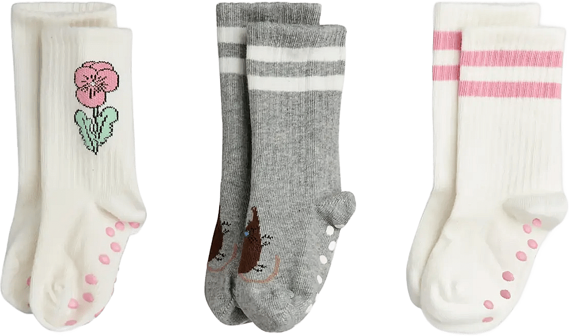 Elephant Shrew Anti-Slip Socks 3-Pack - Multi-Patterned