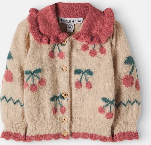 Emile et Ida Baby Intarsia Ruffled Cardigan - Multicoloured