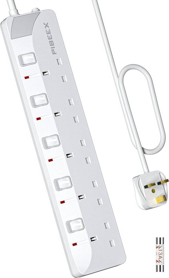 Wall mounted extension lead Extension Lead 5 Way Multi Plug Sockets