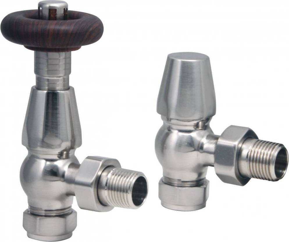 Angled Satin Nickel Radiator Valves Pair