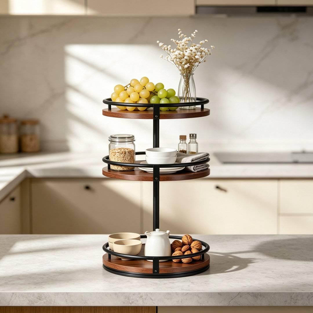 Belfry Kitchen Wooden 3-Tier Rotating Lazy Susan Spice Rack