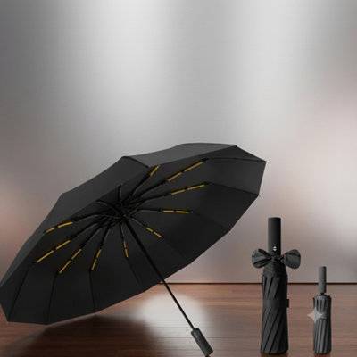 B&Q Foldable Umbrella Fully Automatic 24 Rib UV Protection Large Canopy - One Size