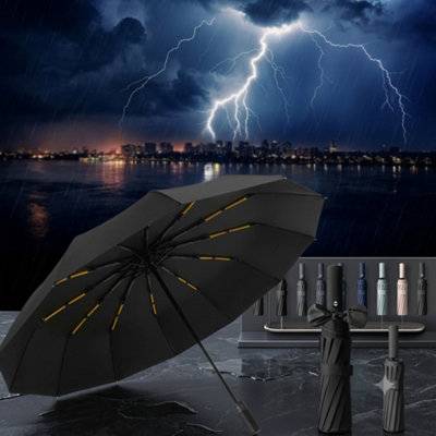 B&Q Foldable Fully Automatic Umbrella 24 Rib Large Canopy - One Size