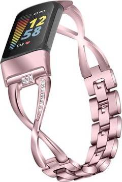 Fitbit Charge 5 Rhinestone X Design Watch Strap Rose Pink