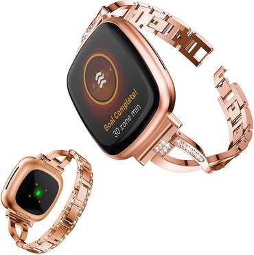 Fitbit Sense Versa 3 X-Shape Rhinestone Watch Band Rose Gold