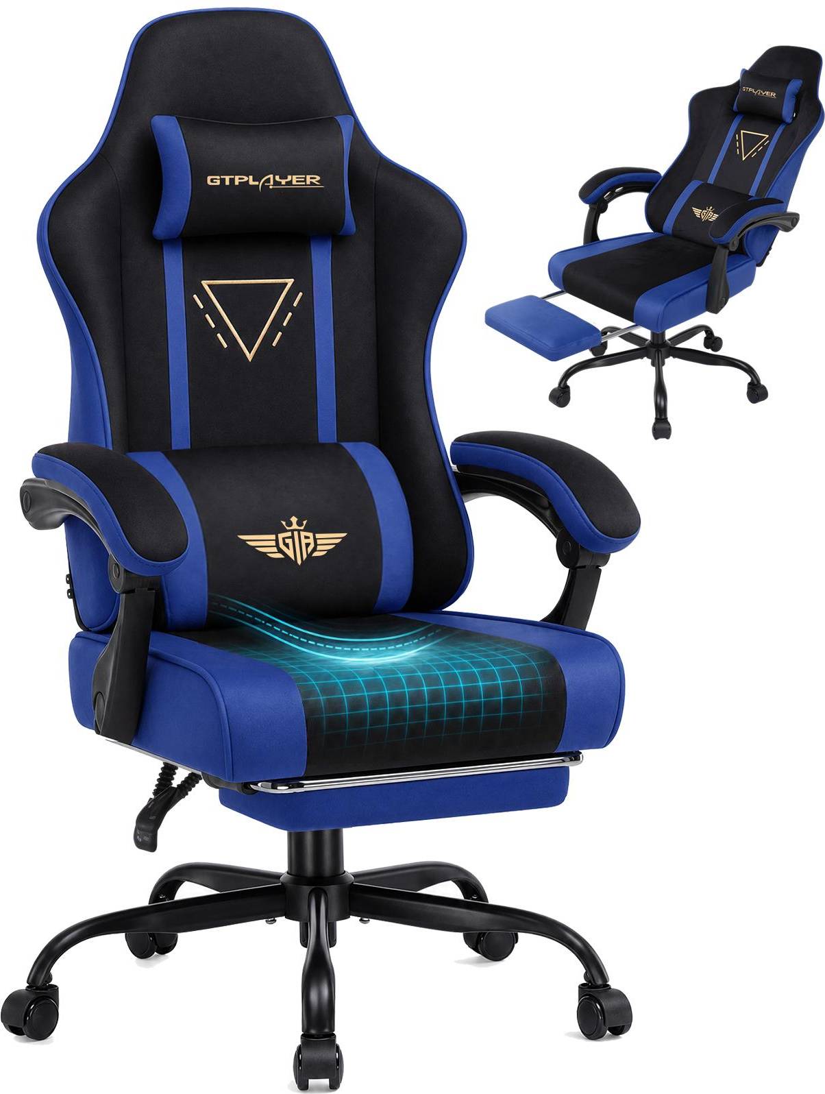 GTPLAYER Swiveling PC Racing Game Chair Blue