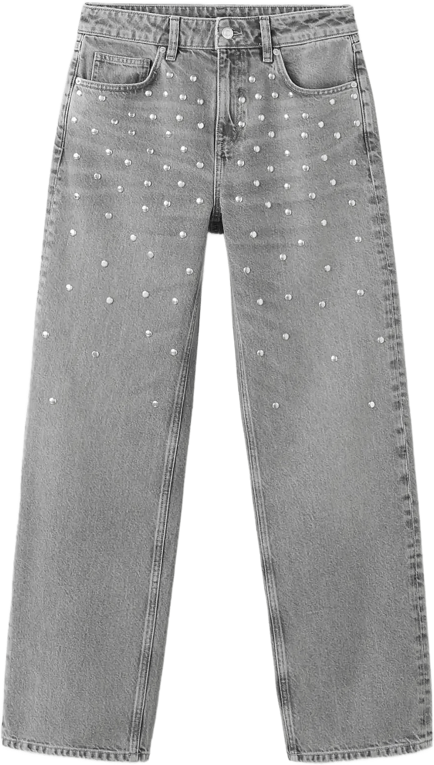 Mango Mid-Rise Studded Jeans - Grey