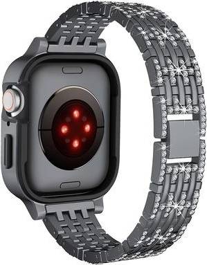 Apple Metal Watch Bandstrap with Rhinestone Decor Frame Case