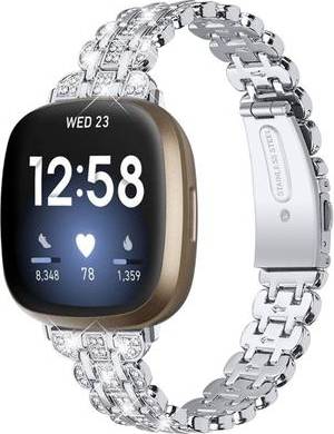 Fitbit Sense Versa 3 Rhinestone Decor Watch Strap Silver