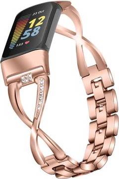 Fitbit Charge 5 Rhinestone X Design Watch Strap Rose Gold