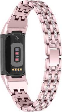 Fitbit Charge 5 Two Row Rhinestone Glitz Watch Strap Rose Pink