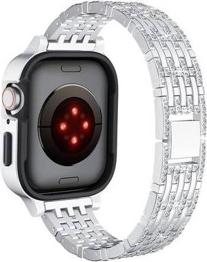 Apple Metal Watch Bandstrap with Rhinestone Decor Frame Case