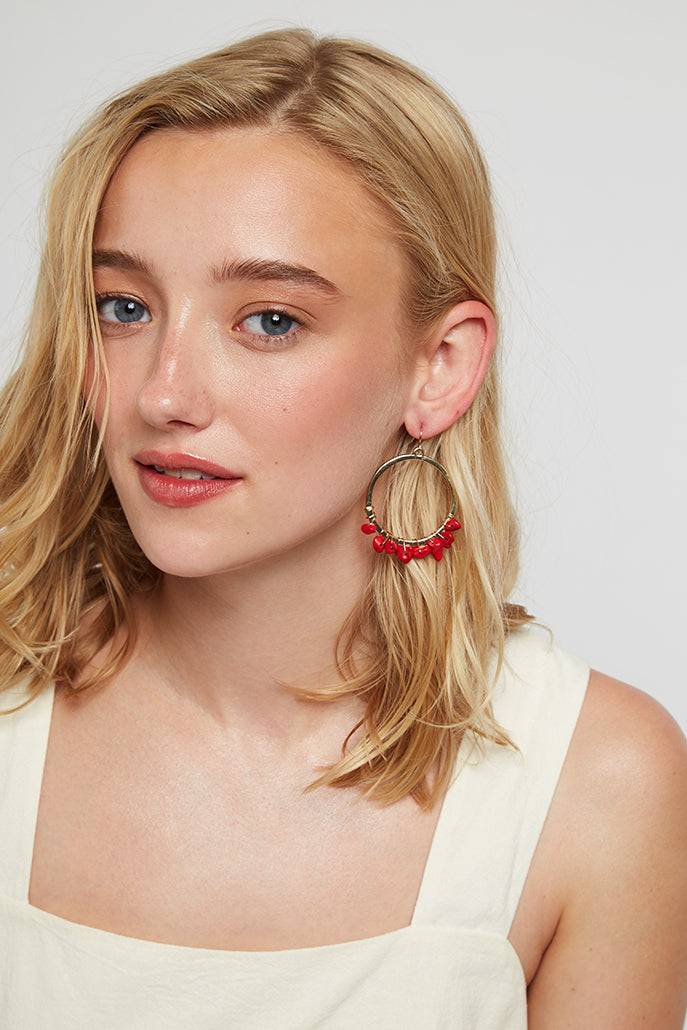 Bernie Hoop With Red Stone - Gold