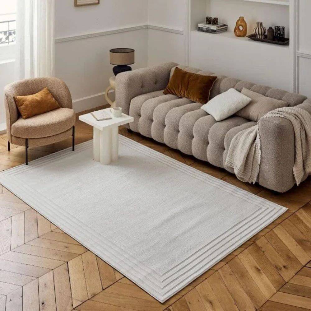 THE RUGS Modern Bordered Cream Area Rug Rectangle 160 x 230 cm Beige