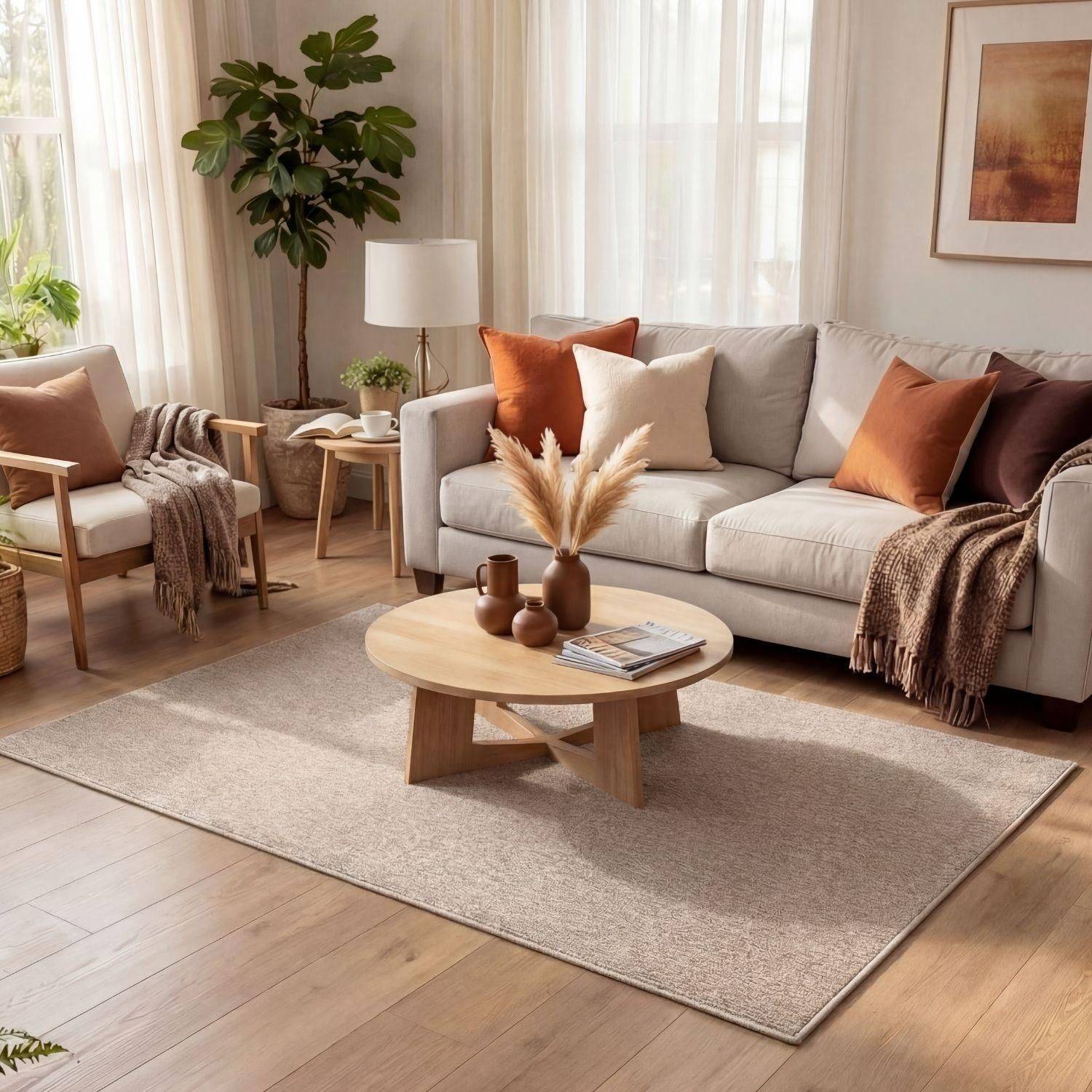 THE RUGS Flex Collection Solid Design Living Room Rug 80cm x 300cm Beige cm