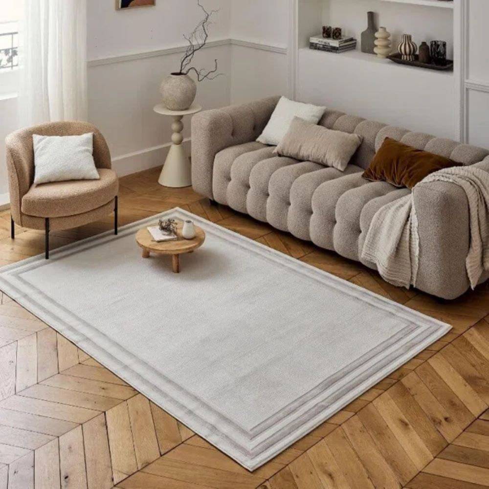 THE RUGS Modern Bordered Cream Area Rug 160 x 230 cm Beige