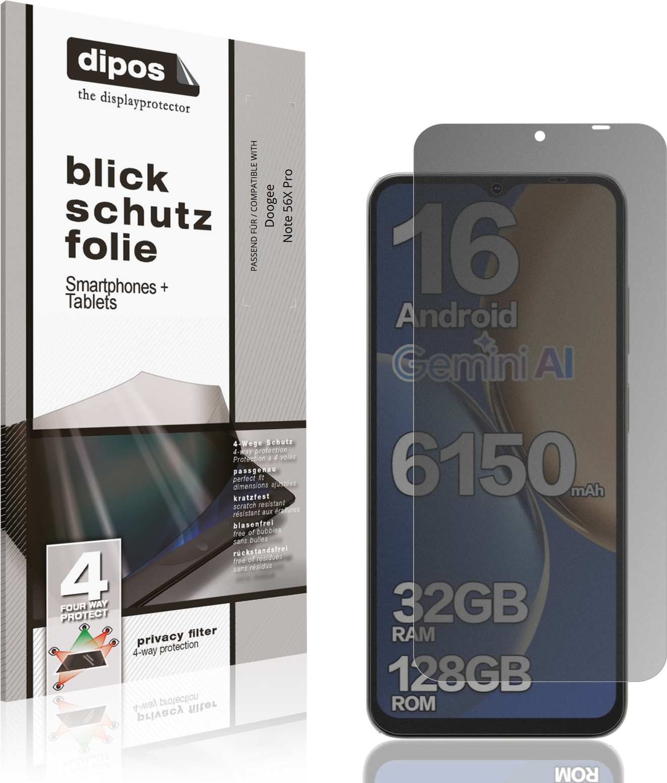Dipos Screen Protector For Doogee Note 56x Pro Privacy Filter