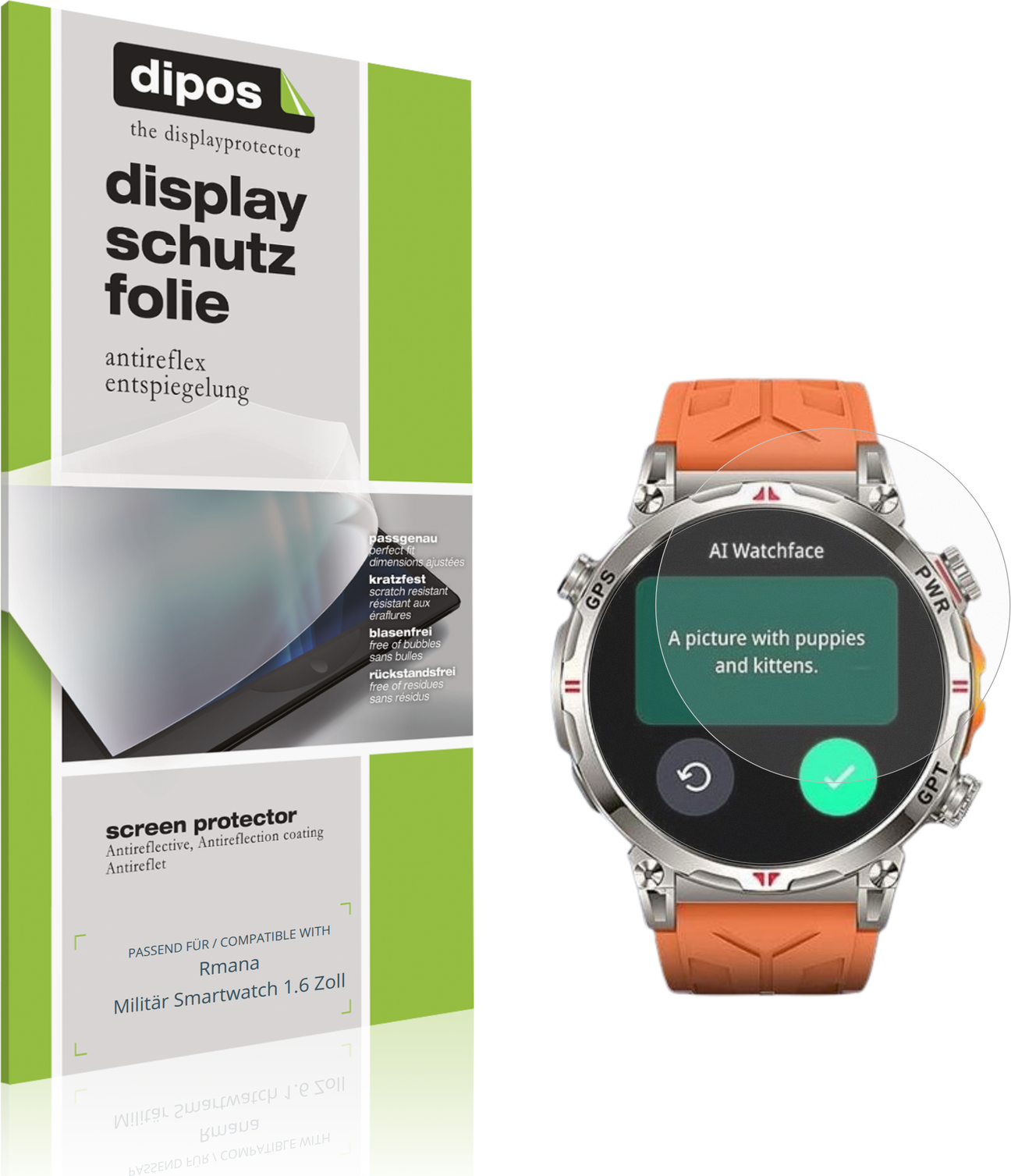 Dipos Screen Protector For Rmana Militär Smartwatch 1.6 Zoll