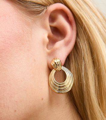 New Look Gold Tone Ribbed Oval Drop Earrings