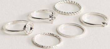 New Look Silver Tone Diamanté Stackable Rings - Silver