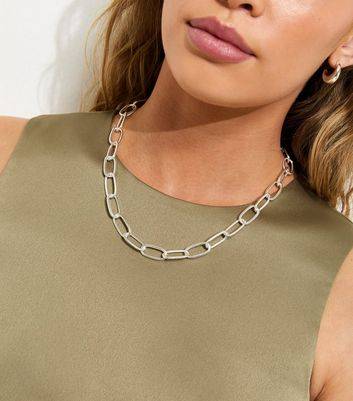 New Look Silver Tone Rectangular Chain Necklace