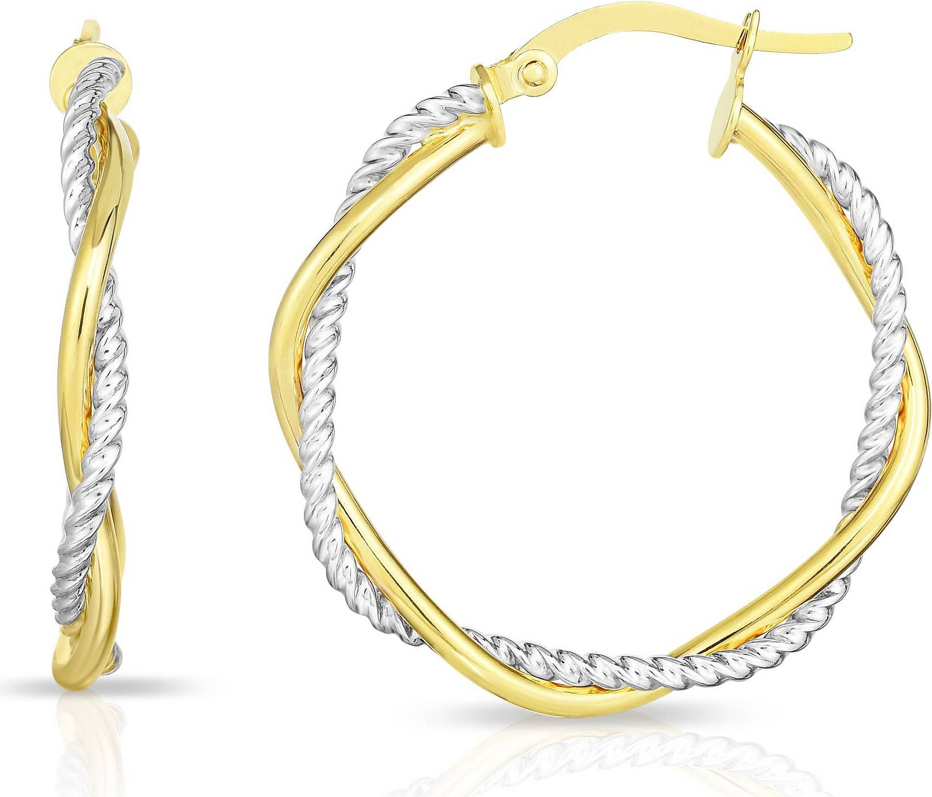 Italian Gold Two-Tone Twisted Rope Hoop Earrings