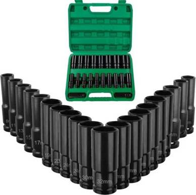B&Q 20Pcs 1/2 Deep Impact Socket Set 6 Point Socket Bit