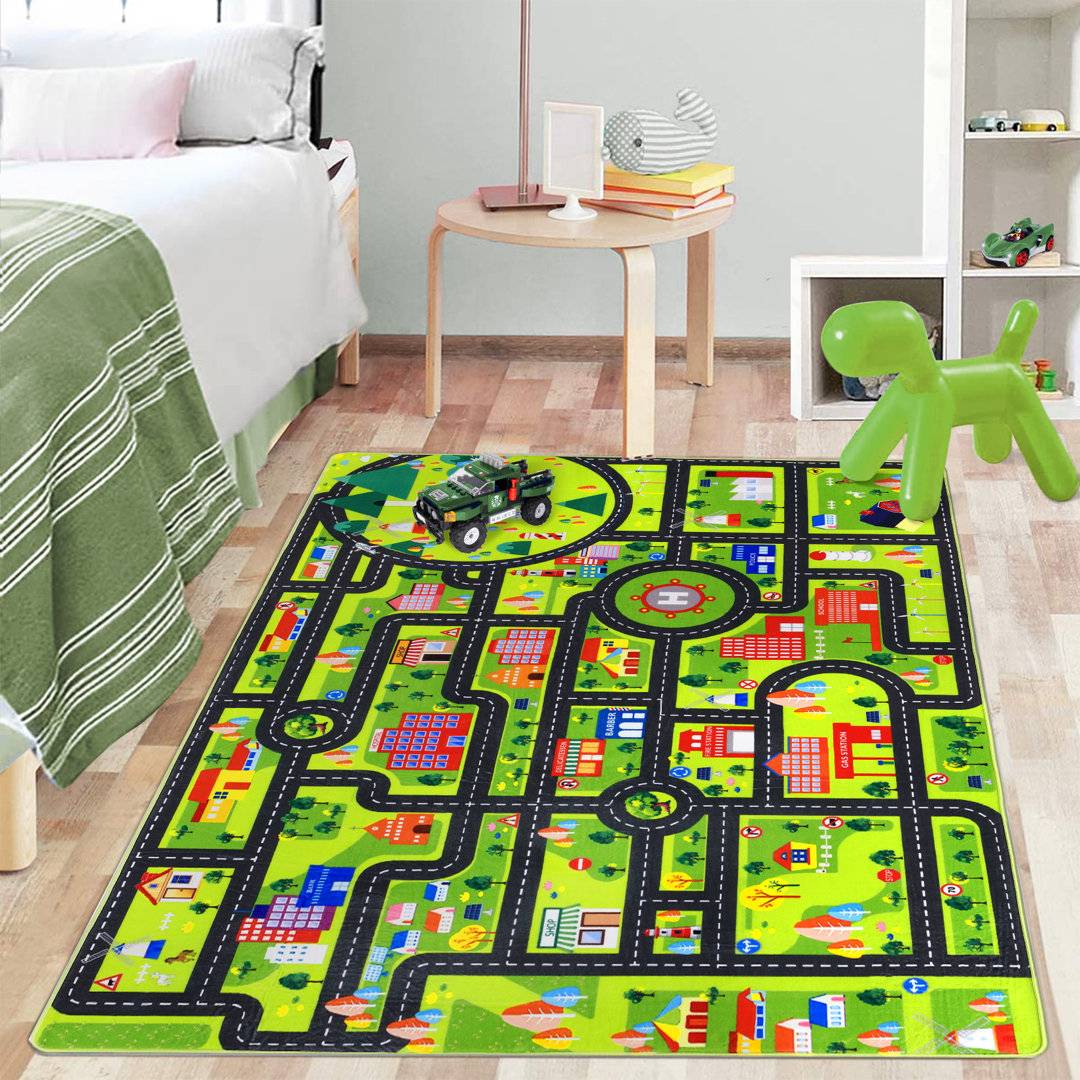 Happy Larry Geometric Machine Printed Area Rug Green