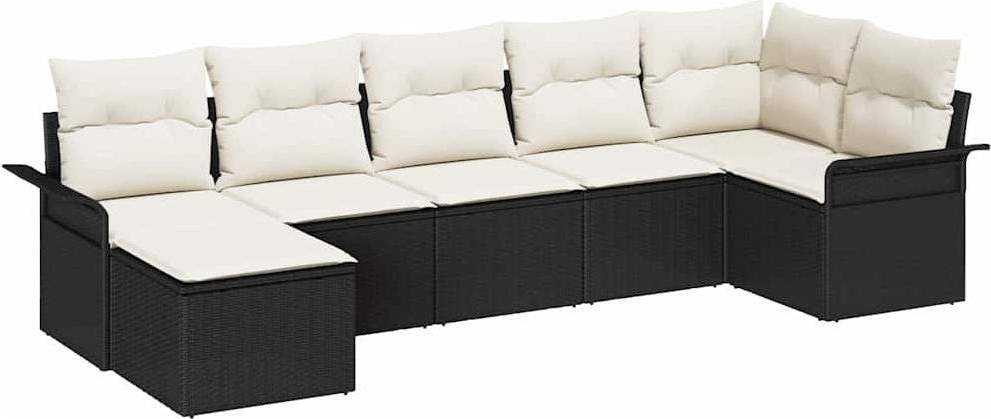 Rattan lounge set vidaXL Gartensofa Set 7 Pcs Schwarz Poly-Rattan Lounge-Set