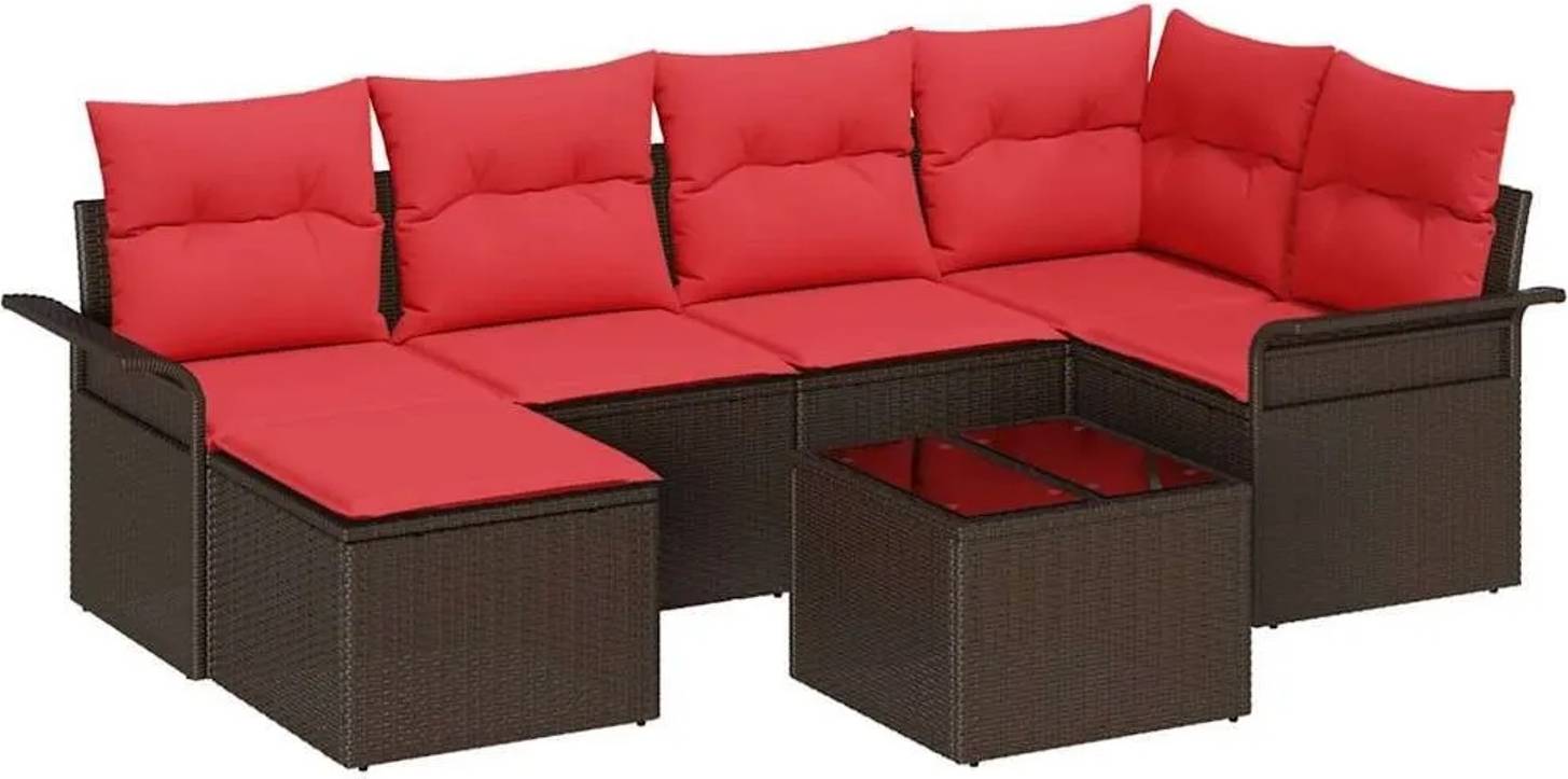 vidaXL Gartensofa Set 7 Stk Braun Poly-Rattan Lounge-Set