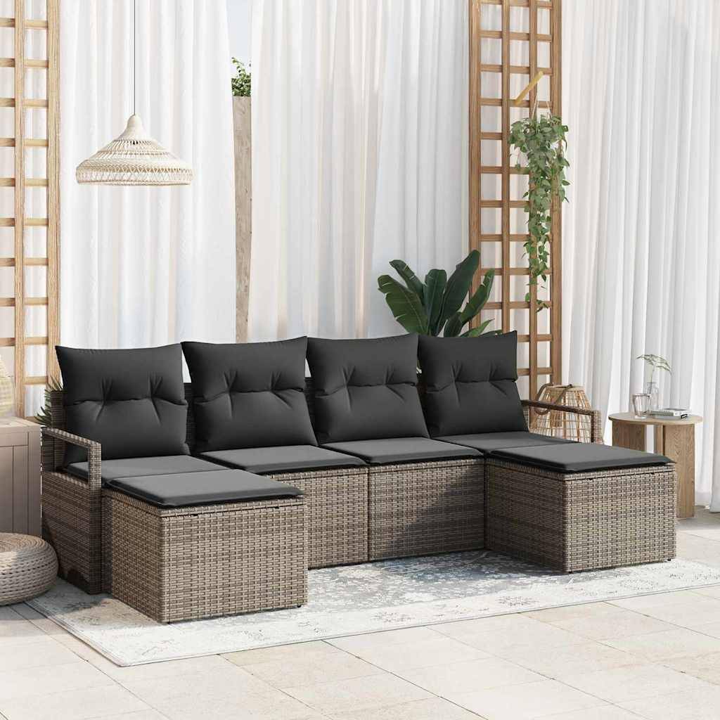 vidaXL Sofa Set 6 Pcs Grey Poly Rattan Outdoor Lounge Set