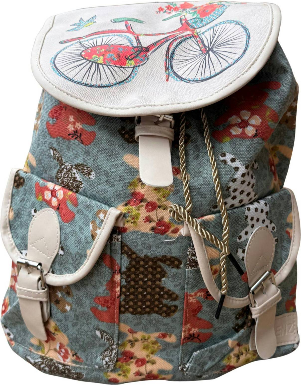 Boho Canvas Backpack Drawstring Rucksack - Bicycle