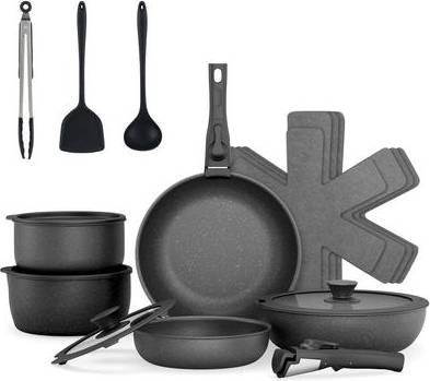 Sugift 18-Pc Ceramic Nonstick Cookware Set Black Cookware Set